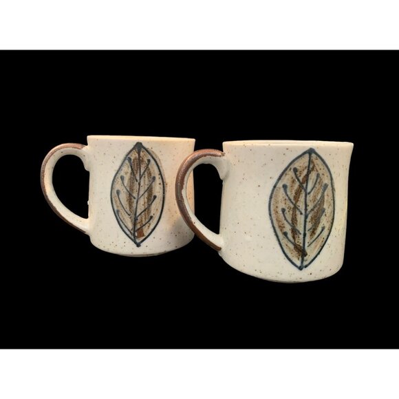 Set 2 Otagiri Japan Cobalt & Brown Leaves Speckled Stoneware Mug Cup 14oz - Picture 5 of 11